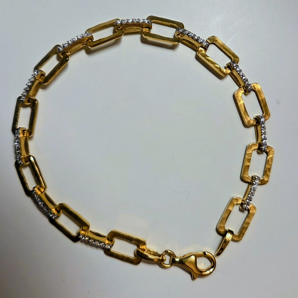 I. Reiss 14 kt yellow gold matte hammer finished rectangle links & diamonds NEW - Picture 3 of 7